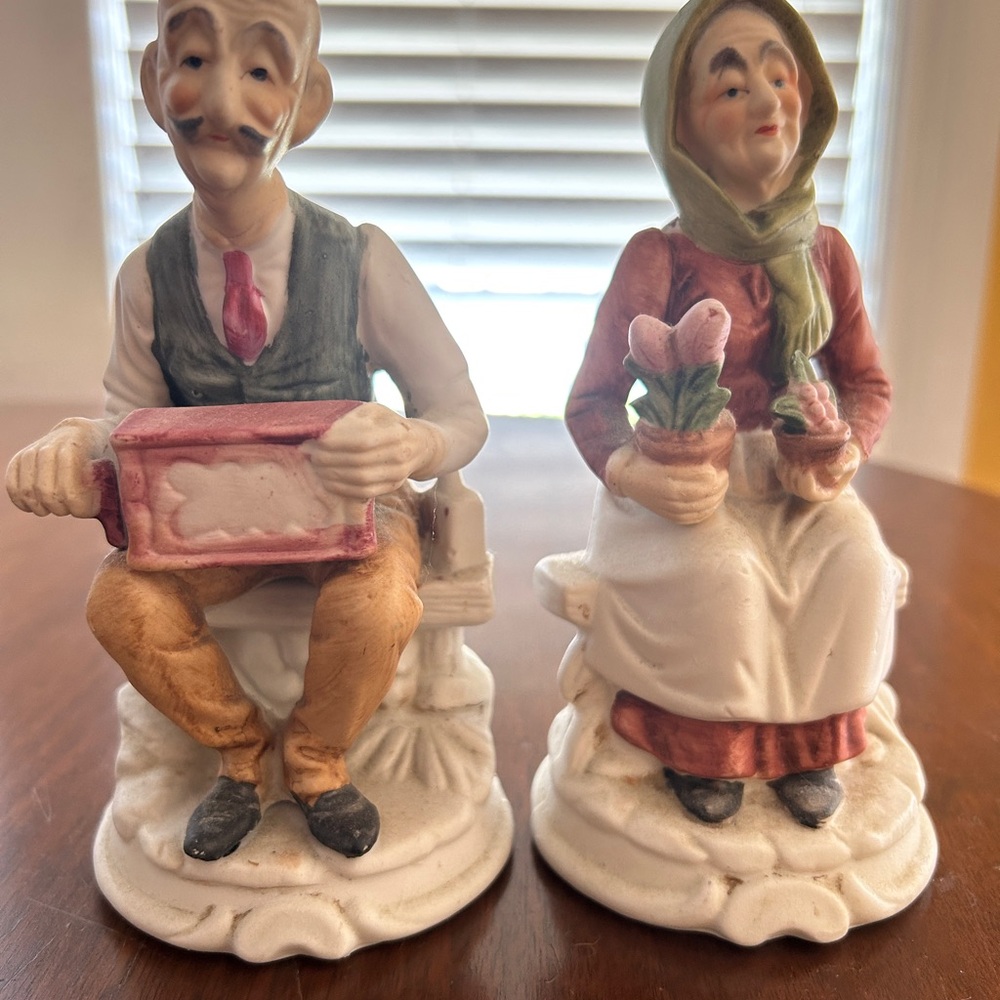 Charming Vintage Couple Figurines marked under 7 inches tall made of bisque